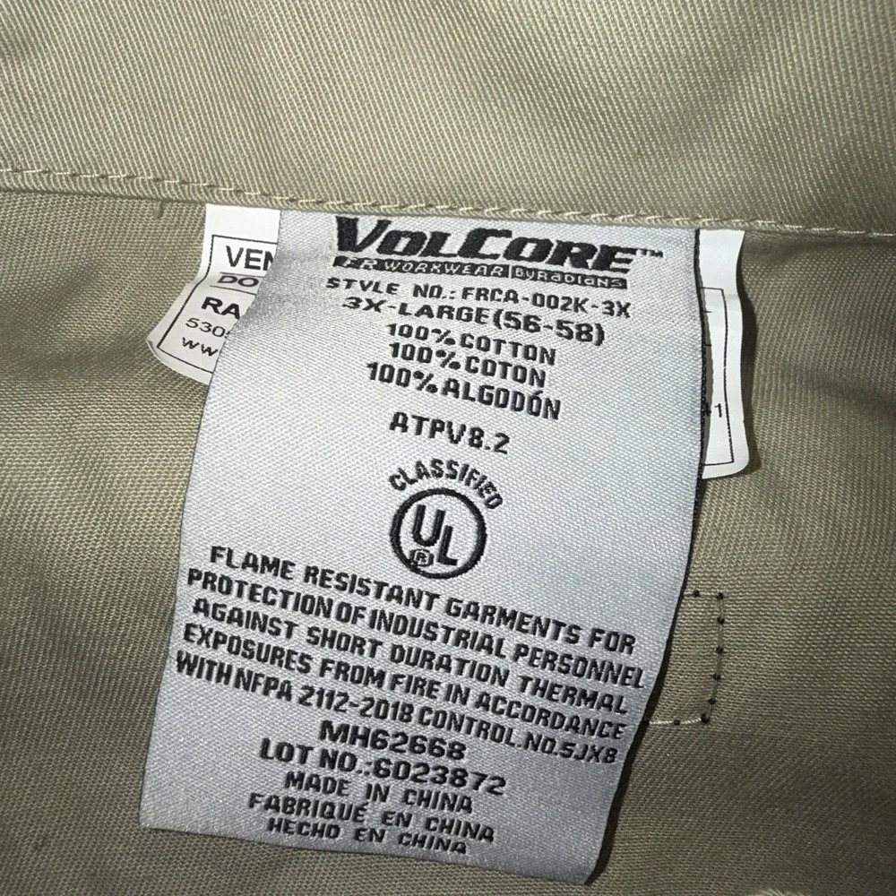 Radians Volcore Flame Resistant Khaki Coveralls‎ Men's 3XL NEW